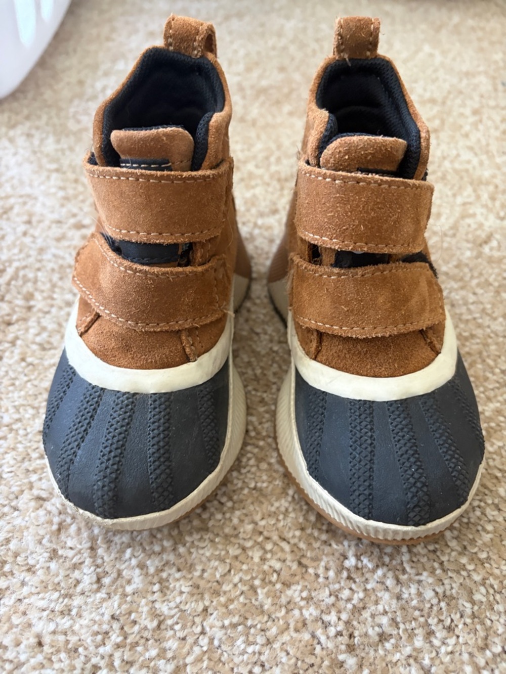 Sorel Kids Brown and Gray Suede Duck Boots with Hook-and-Loop Straps